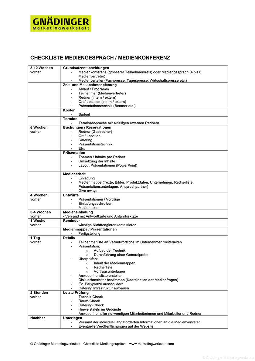 Checkliste Medienkonferenz